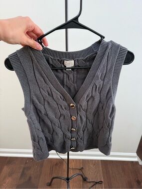a new day Gray Cable Knit V-Neck Button Front Sweater Vest